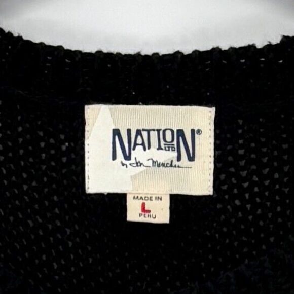 Nation LTD Puff Sleeve Crew Neck Black Sweater Gray Inside Out Stripe Large NWOT - Picture 6 of 7